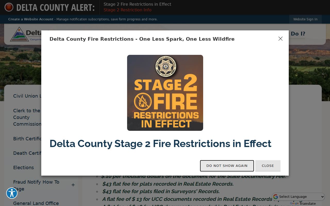 Delta County Clerk of Court Clerk and Recorder recording fee context