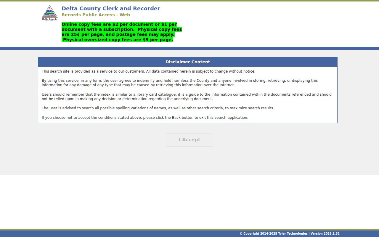 Delta County Clerk of Court Tyler recorded document portal context