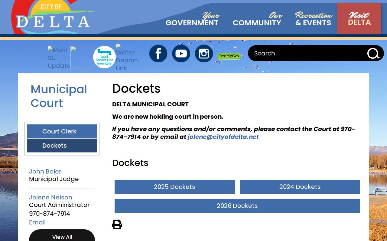 Delta County court dockets from City of Delta Municipal Court docket page