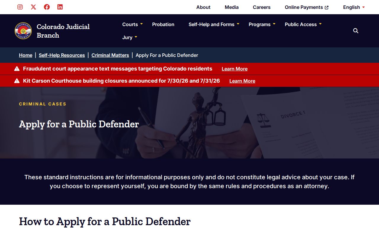 Delta County criminal court records public defender application instructions