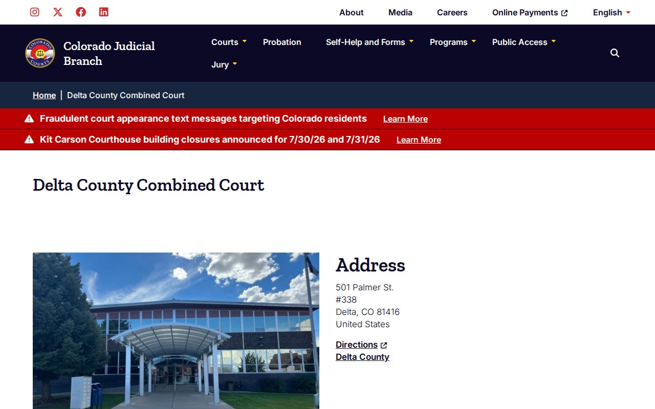 Delta County court records Combined Court location page
