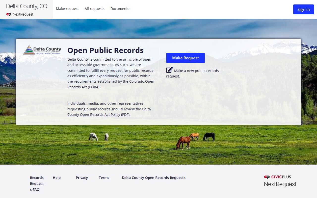 Delta County court records NextRequest public records portal