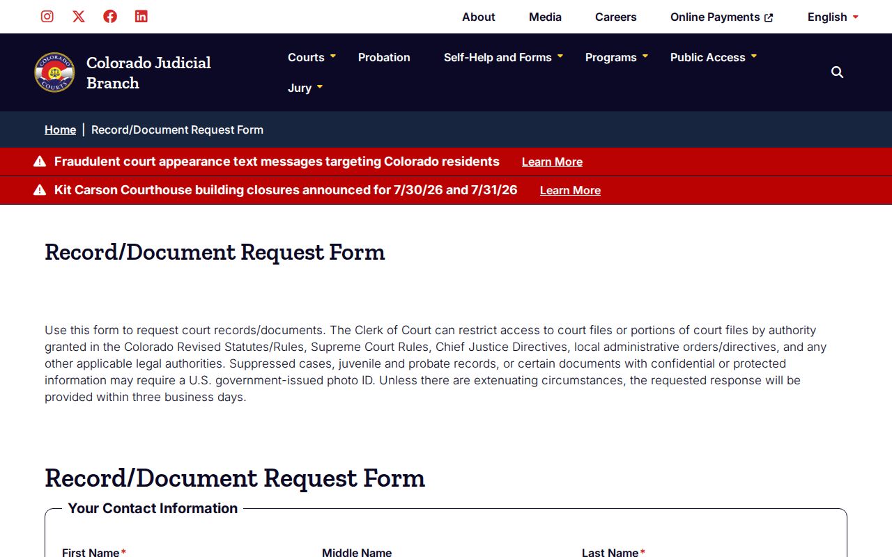 Delta County court records official document request form