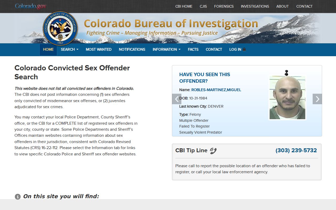 Delta County inmate search Colorado Bureau of Investigation sex offender registry