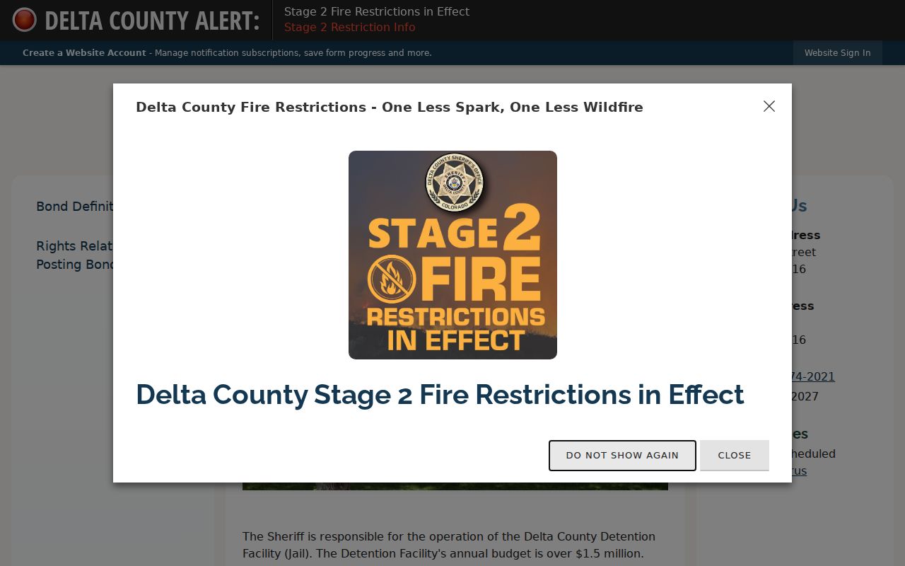 Delta County inmate search detention facility bond visitation and money information