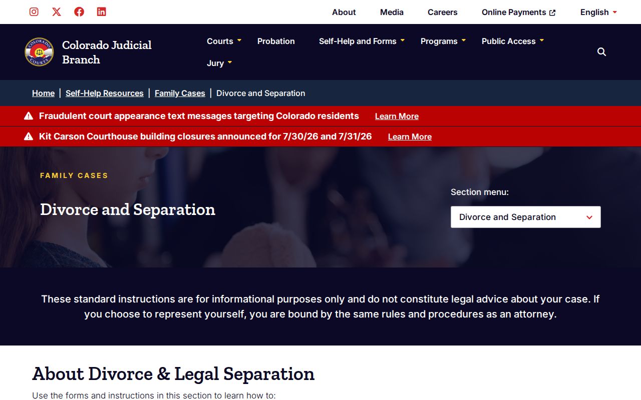 Delta County divorce records Colorado Judicial Branch divorce information