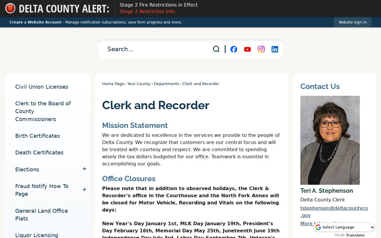 Delta County marriage records Clerk and Recorder office page